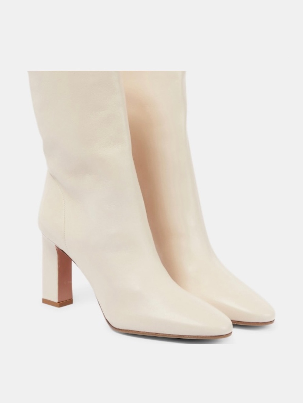 Aquazzura Cream Square-Toe High-Heel Ankle Boots